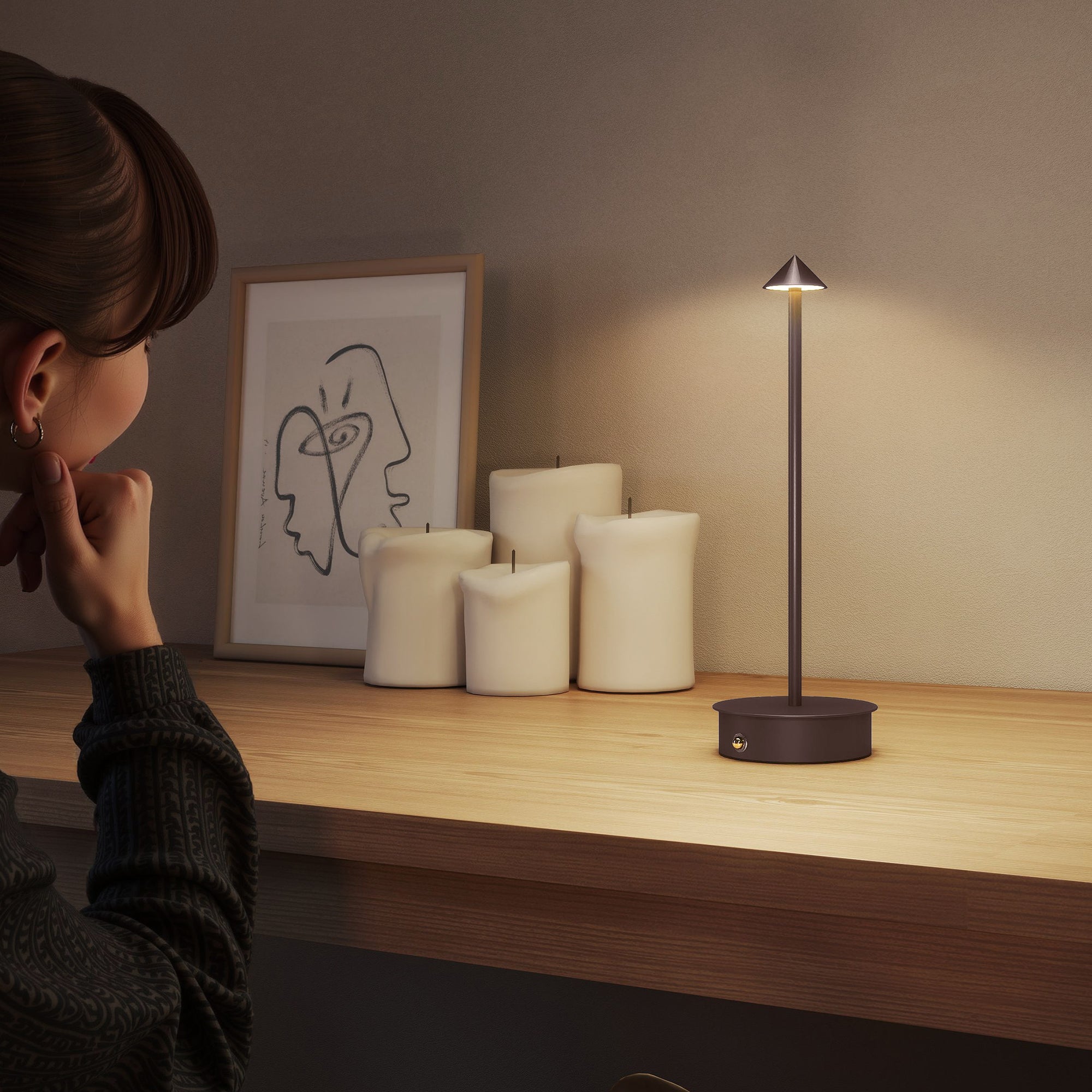 USB Rechargeable Touch Table Lamp, Adjustable 3000K/4500K/6500K, 4-8 Hour Battery Life, Coffee