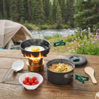 Outsunny Camping Cookware Set, 8-Piece Ultralight Kit with Anti-Scald Handles, Grey