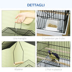 Metal and Plastic Bird Cage with Carrying Handle and Removable Tray, 50.5x41x63 cm, White