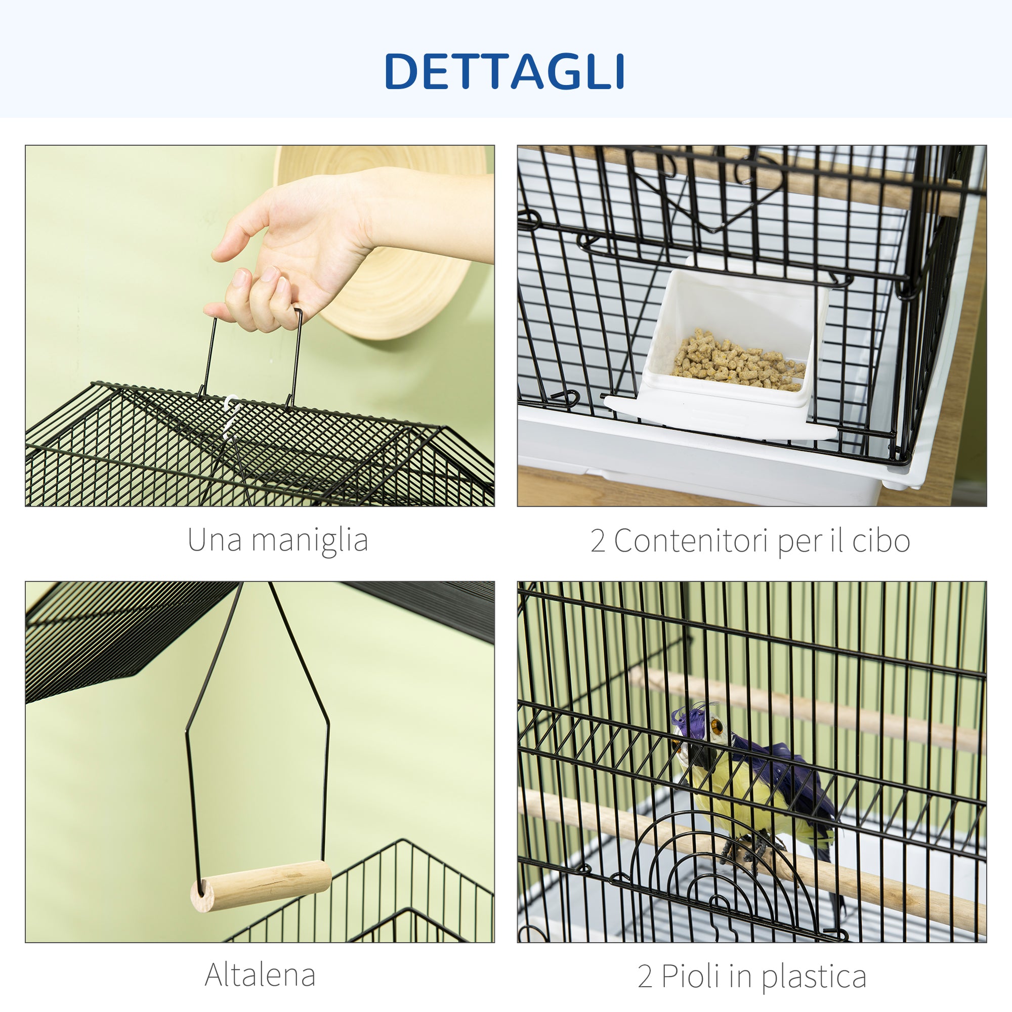 Metal and Plastic Bird Cage with Carrying Handle and Removable Tray, 50.5x41x63 cm, White