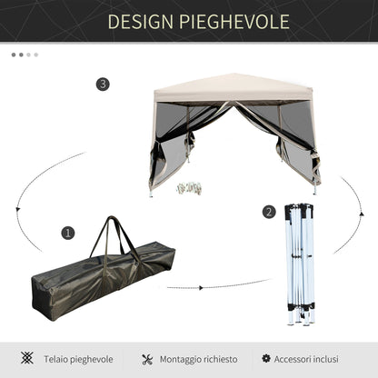 3x3m Garden Gazebo with Mosquito Net, Steel and Oxford Fabric, Khaki