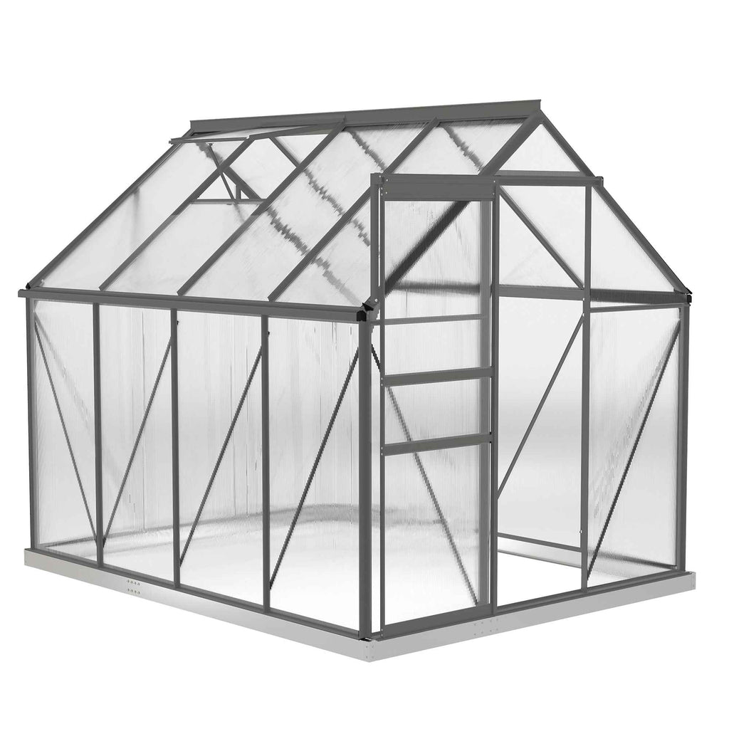 Outsunny Polycarbonate and Aluminum Greenhouse with Opening Window and Sliding Door, 190x253x199 cm, Dark Gray