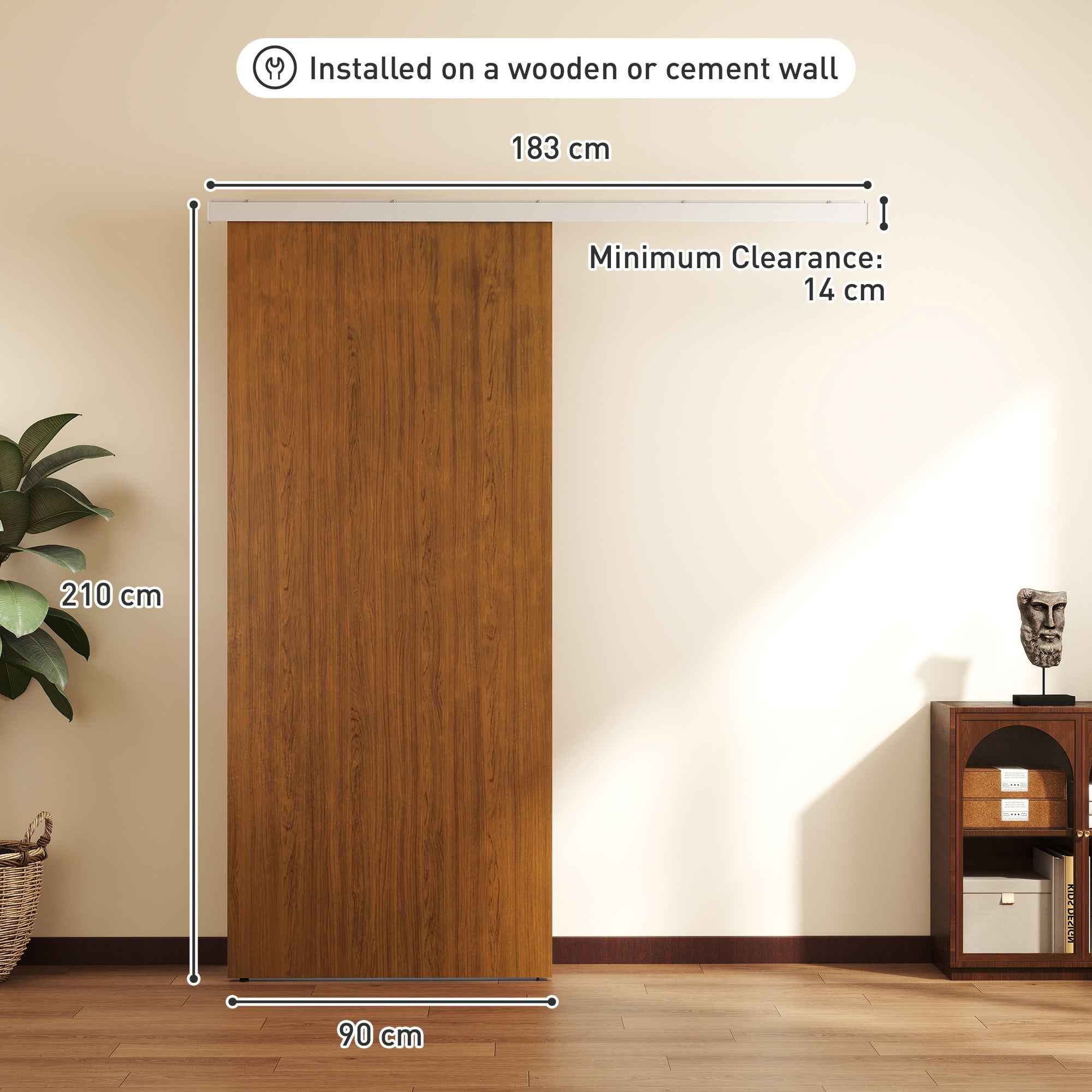 Sliding Door 90x210 cm, Wardrobe Assembly Kit, Track, Brown Wood Effect