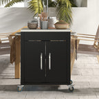 Stainless Steel Kitchen Cart with Storage Cabinet and 6 Hooks, 86x50x86.5 cm, Black