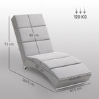 High Back Reclining Chaise Longue with Thick Padding and Metal Legs, Light Grey