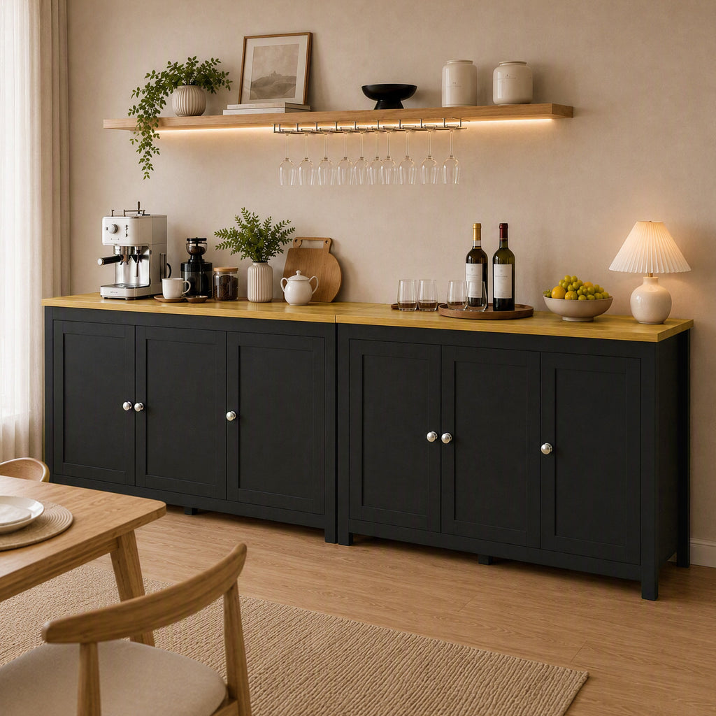 HOMCOM Storage Unit with 2 Cabinets and 2 Adjustable Shelves at 3 Heights, 120x40x70 cm, Black and Wood Color