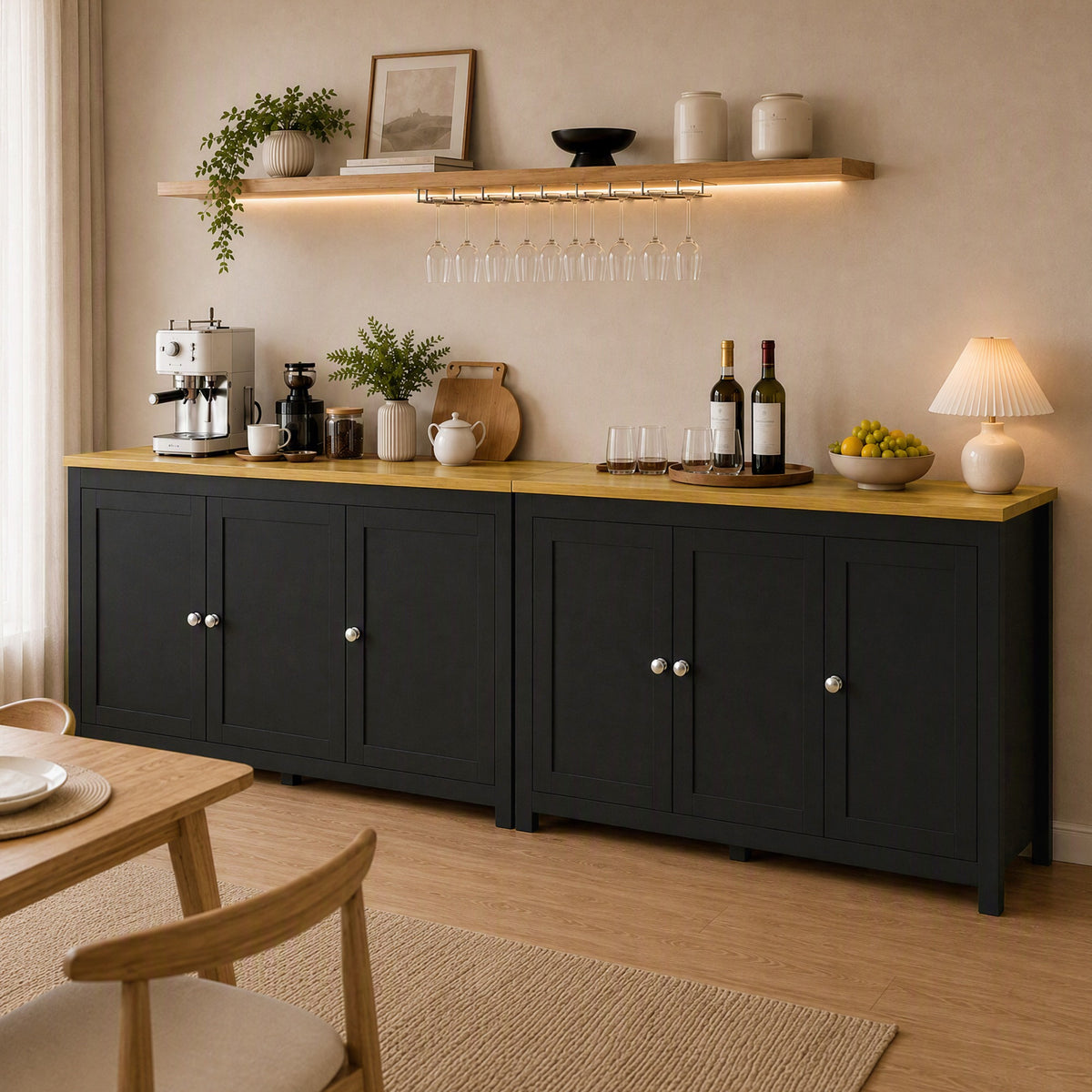 HOMCOM Storage Unit with 2 Cabinets and 2 Adjustable Shelves at 3 Heights, 120x40x70 cm, Black and Wood Color
