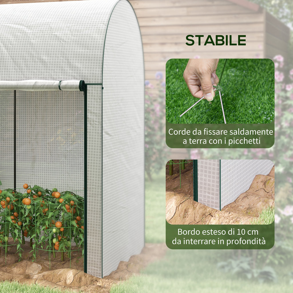 2m² Garden Greenhouse, 2 Roller Doors, 140g/m² Anti-UV PE Cover, 2x1x1.78m, White