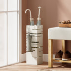 HOMCOM Freestanding Square Metal Umbrella Stand with 4 Hooks, Beige