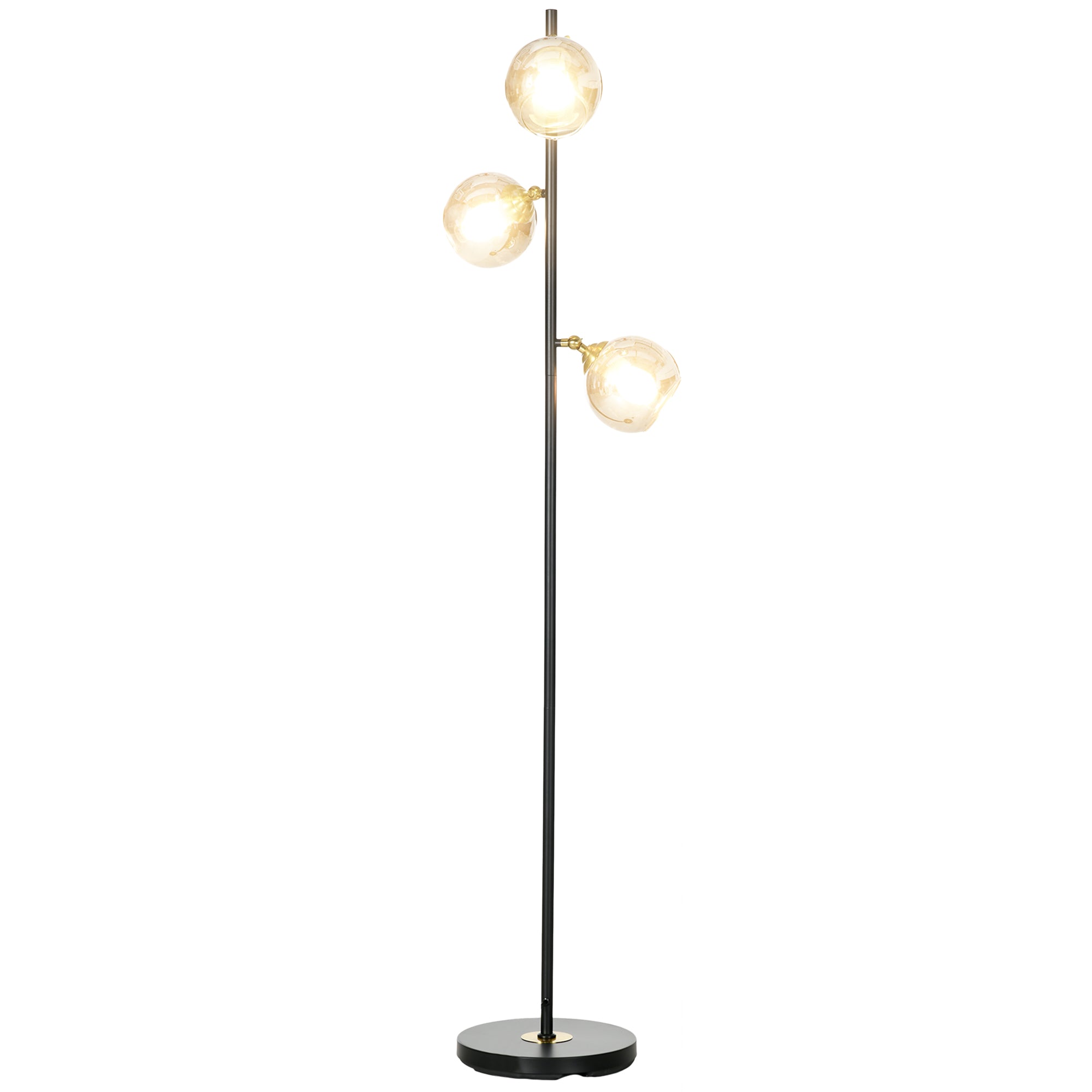 Homcom Tree metal ground lamp with 3 glass lampshades, Ø36x162 cm, black and gray - Borgè