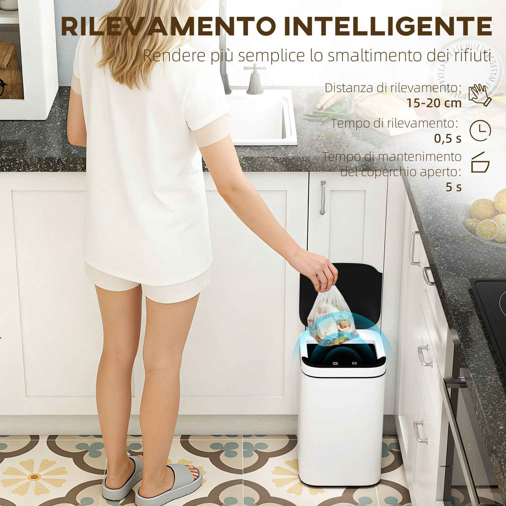 HOMCOM 13L Sensor Garbage Can with Space for Deodorants, Steel and PP, 24x24x41 cm, Black and White