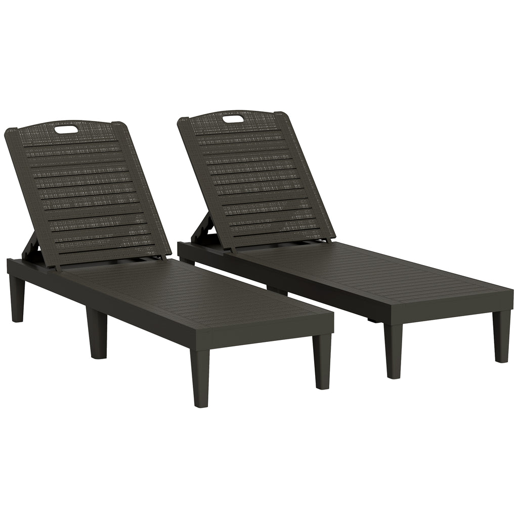 Set of 2 Sun Loungers with Adjustable Backrest in 4 Positions Rattan Slatted Effect, Black