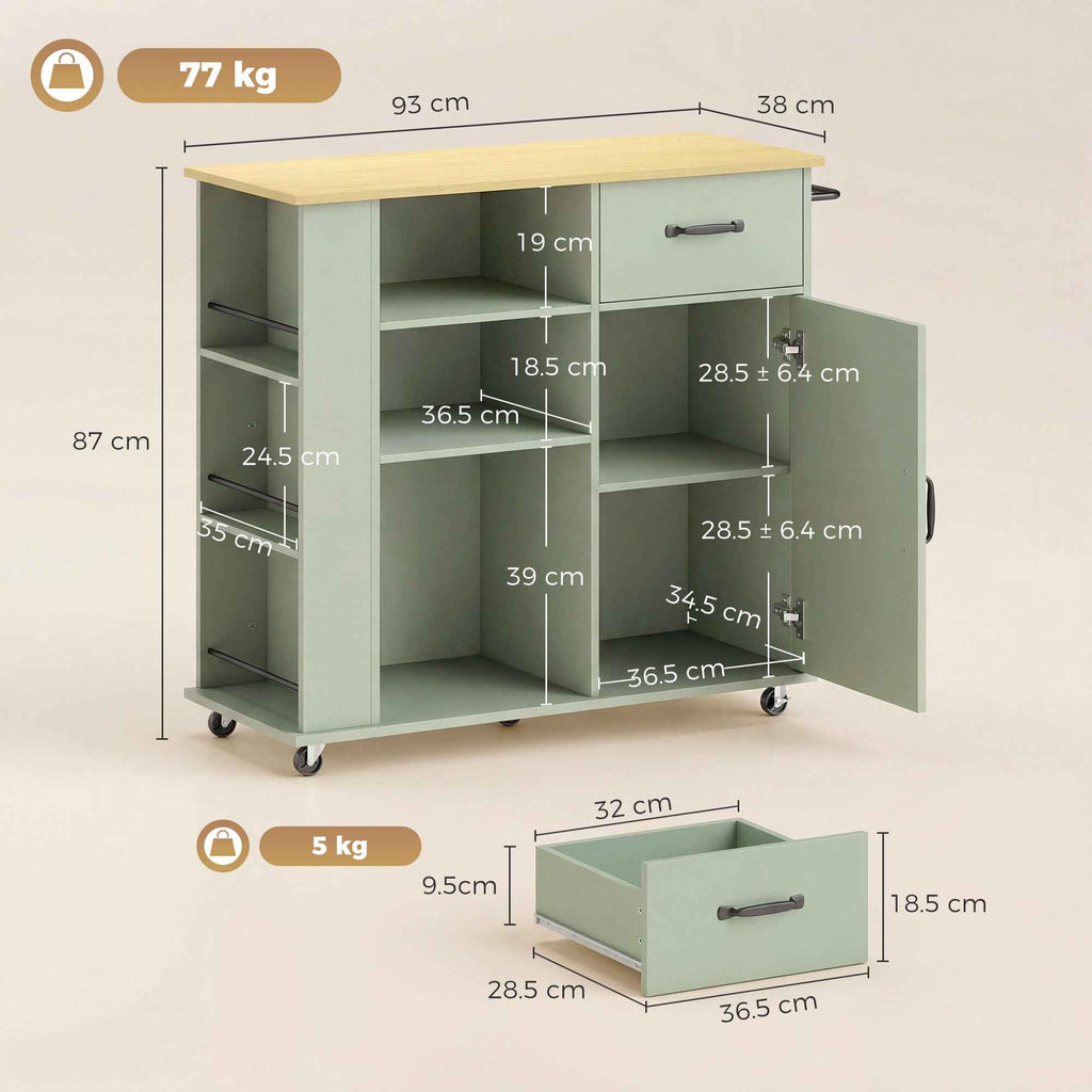 HOMCOM Kitchen Cabinet with Drawer, Cabinet and Adjustable Shelf, Light Green