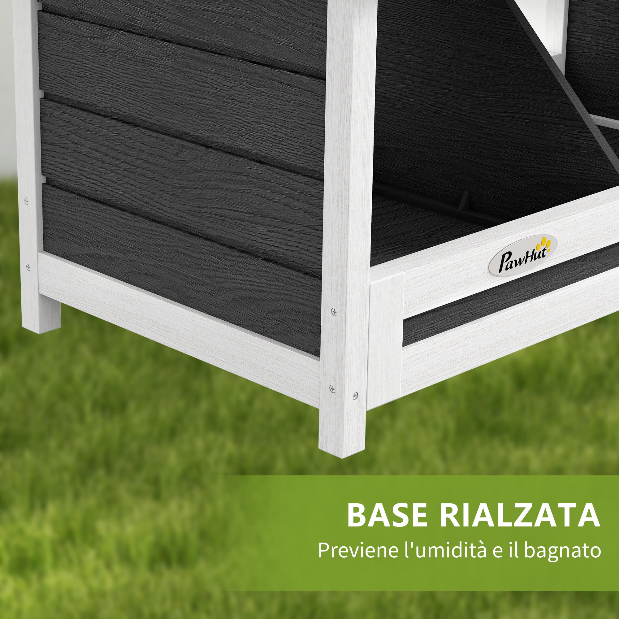 2-Panel Chicken Coop with Raised Base and Roof, Wood and Bitumen, 66x37x34 cm, Grey White and Black