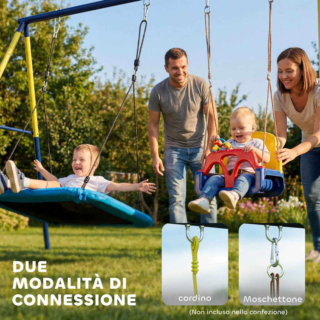 Garden Swing Frame for Children Ages 3-8 Years, Steel, 4 Hooks, 260x160x178 cm, Blue