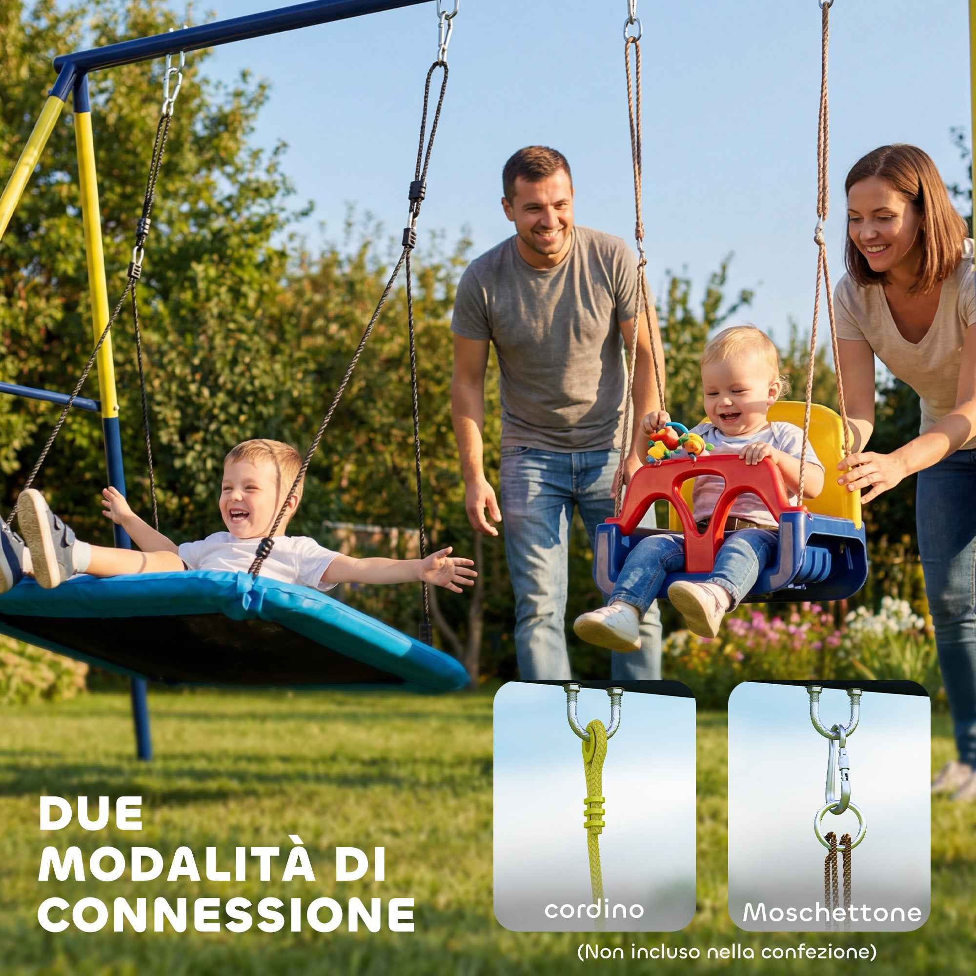 Garden Swing Frame for Children Ages 3-8 Years, Steel, 4 Hooks, 260x160x178 cm, Blue