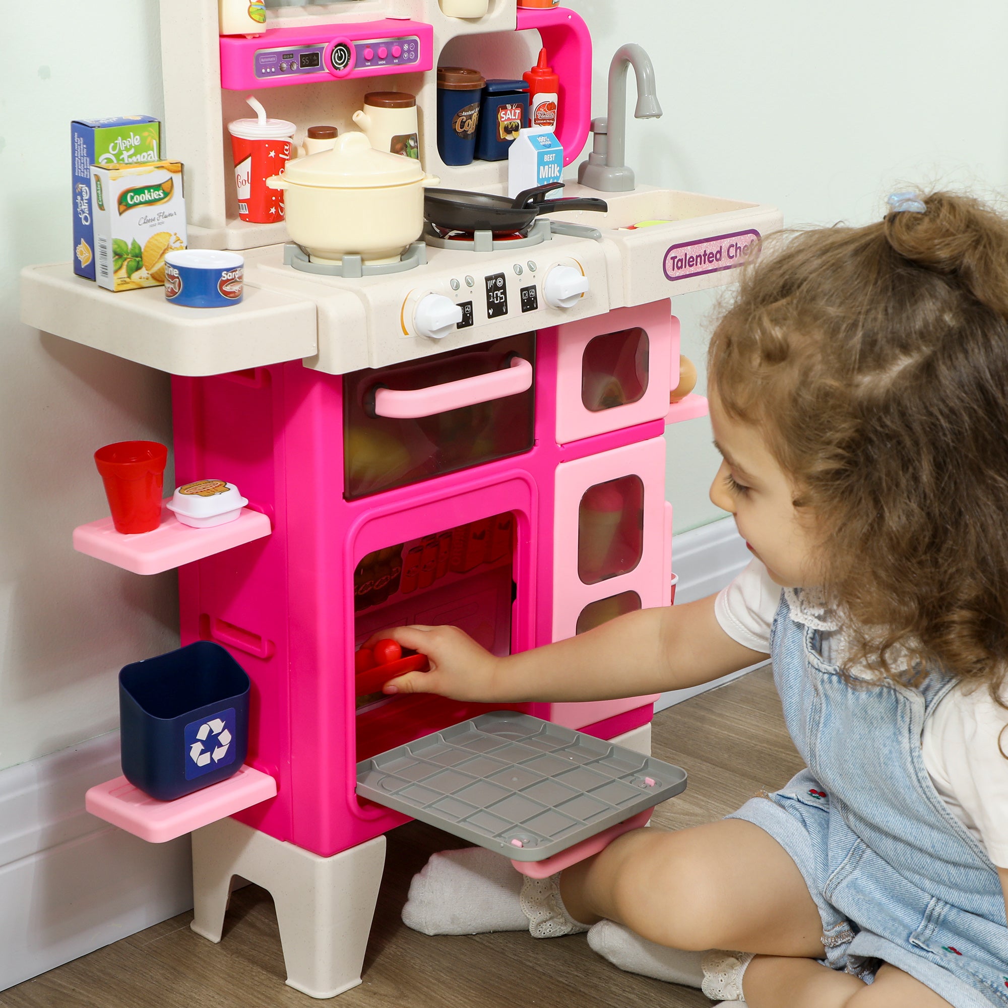 Toy Kitchen for Children 3-6 Years Old with 104 Accessories, Made of PP, PE and ABS, 52.5x22x100 cm, Pink