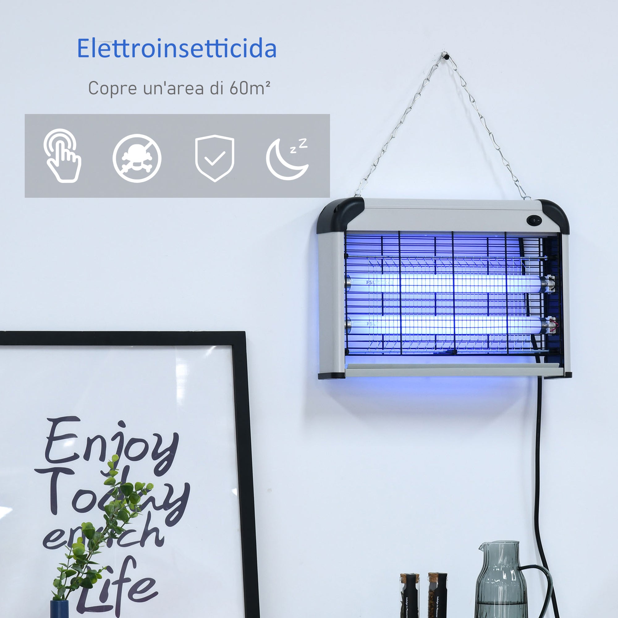 Outdoor and Indoor Electric Insect Killer with UV Mosquito Lamp for 60m², 20W Electric Mosquito Killer, Grey and White