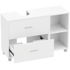 Bathroom Vanity Unit with 2 Drawers and Open Shelves, Wooden, 90x30x60 cm, White