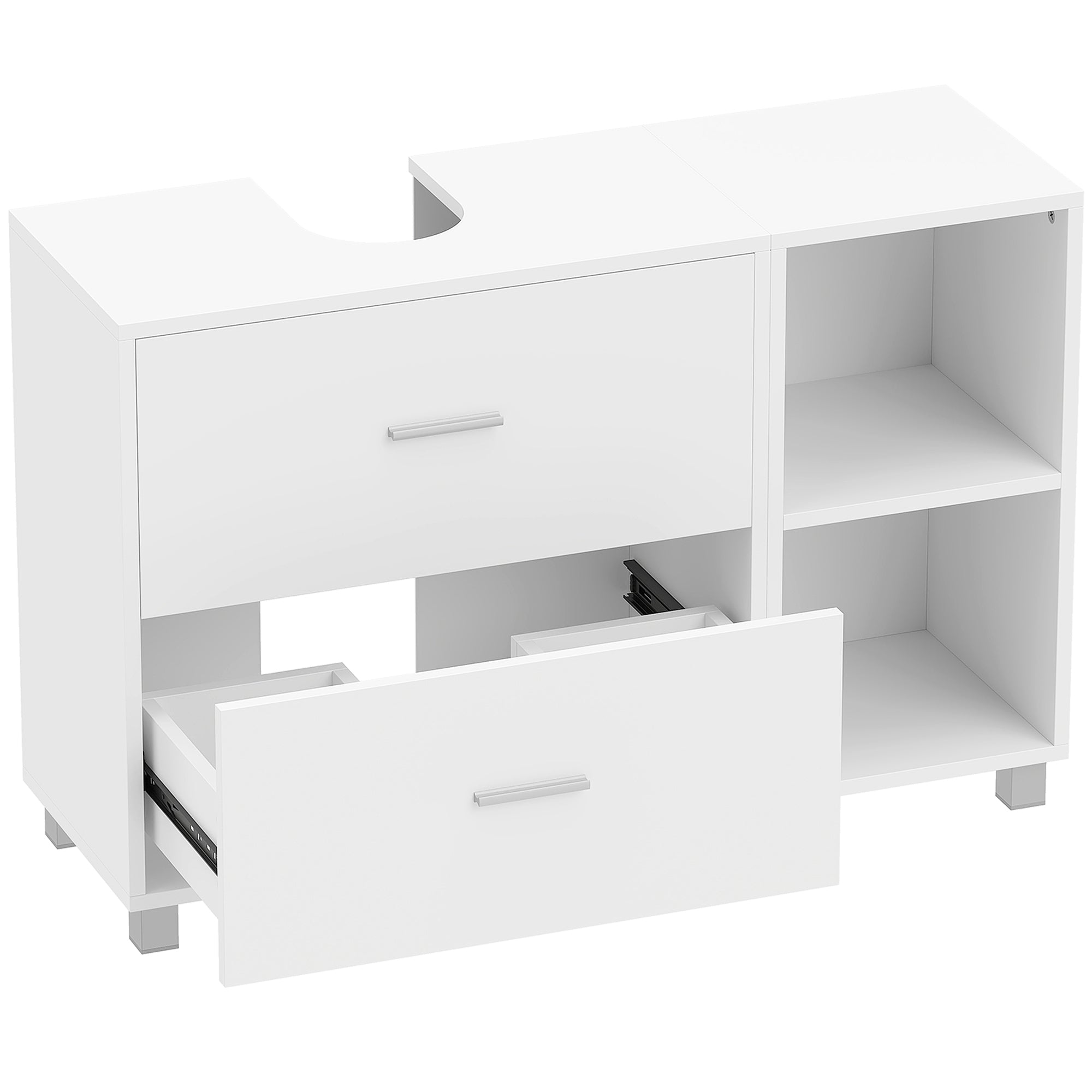 Bathroom Vanity Unit with 2 Drawers and Open Shelves, Wooden, 90x30x60 cm, White