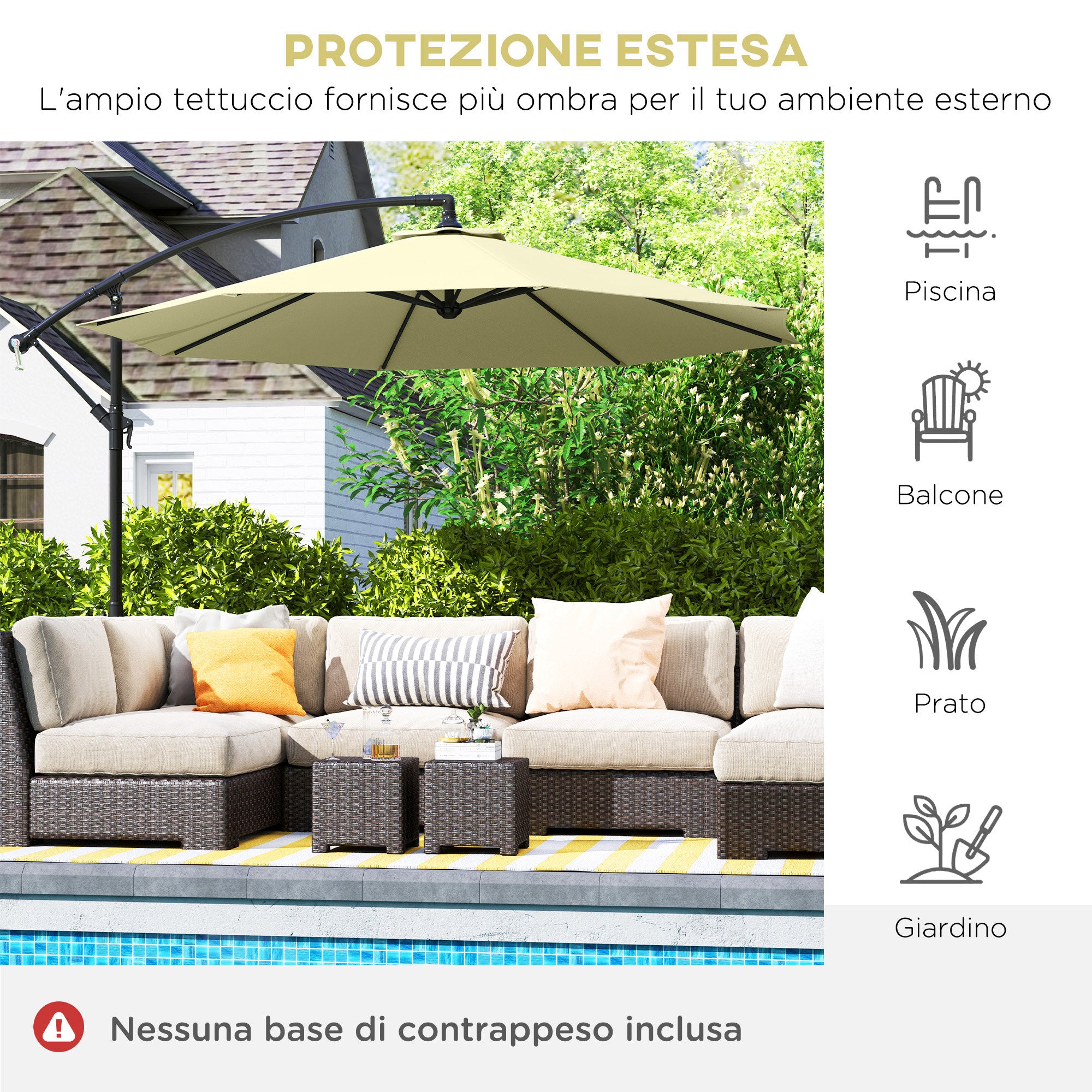 Outsunny 3x2.5m Garden Umbrella with Tilting Arm and Crank Handle, Beige