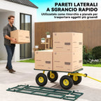 Outsunny Steel Garden Cart with 200 kg Capacity and Removable Side Walls, 104 x 54 x 51 cm, Green and Yellow