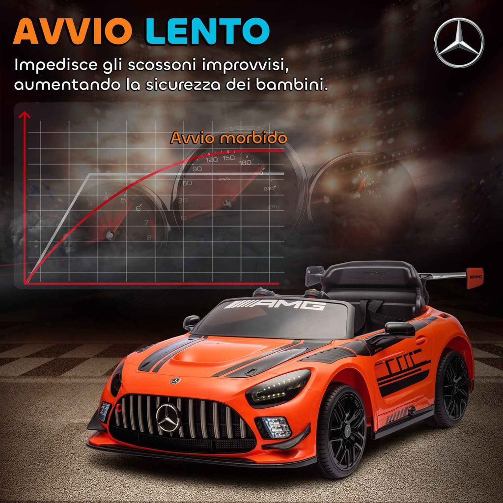 AIYAPLAY Electric Car for Children 3-8 Years Mercedes-AMG 12V with Remote Control, LED Lights, Transport Wheels, Orange