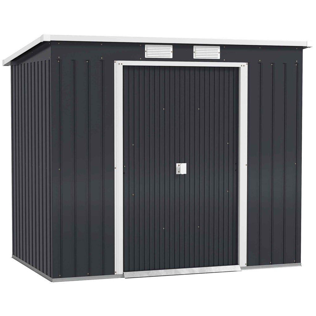 Outsunny Tool Shed with Sloped Roof, 2 Entrances and Air Vents, Steel, 213x130x172 cm, Dark Grey