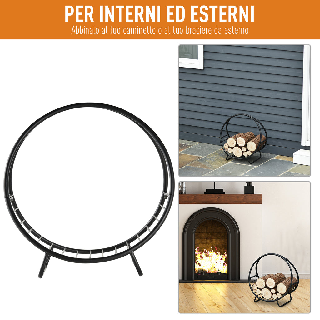 Indoor/Outdoor Metal Fireplace Log Holder, Basket-Shaped Indoor Log Holder, 45x29.5x47cm, Black