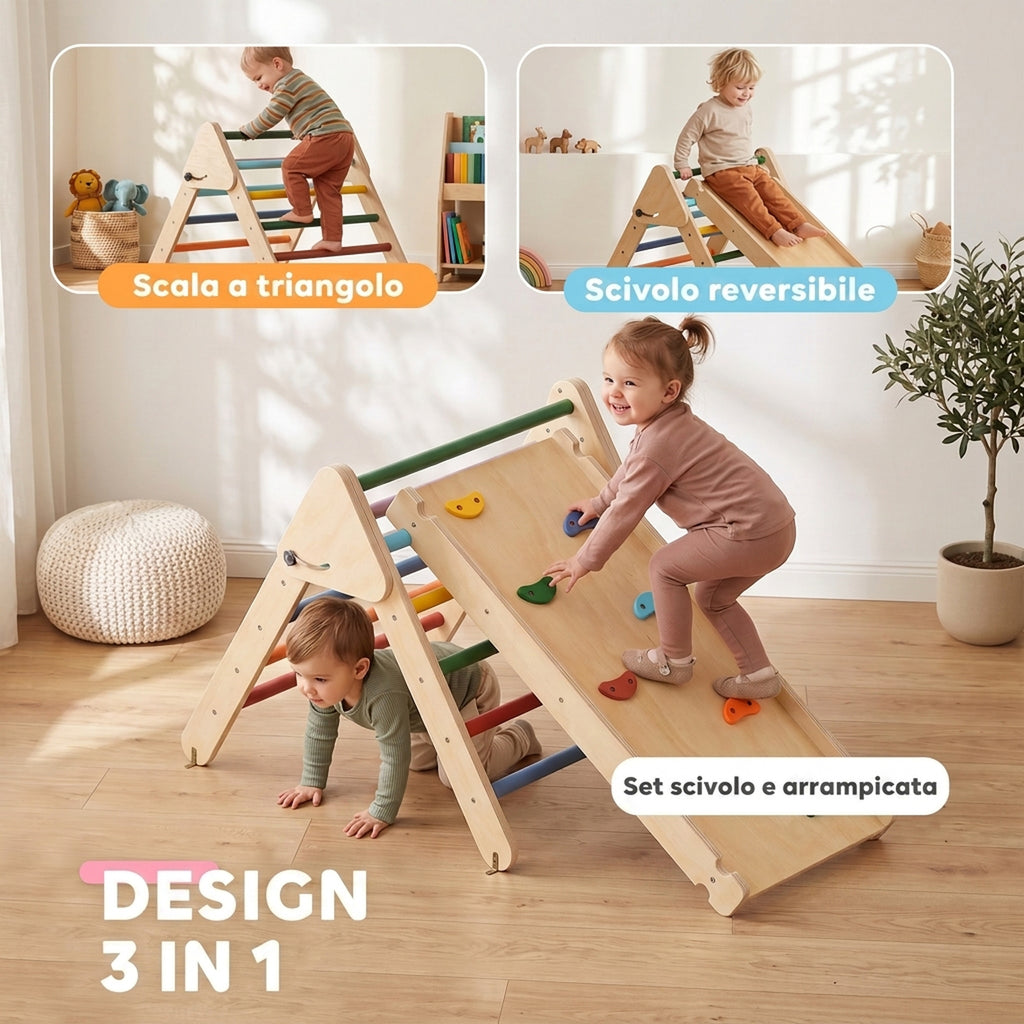 AIYAPLAY Climbing Game with Triangle and Slide and Climbing Panel, for Children 18-48 Months, Multicolored