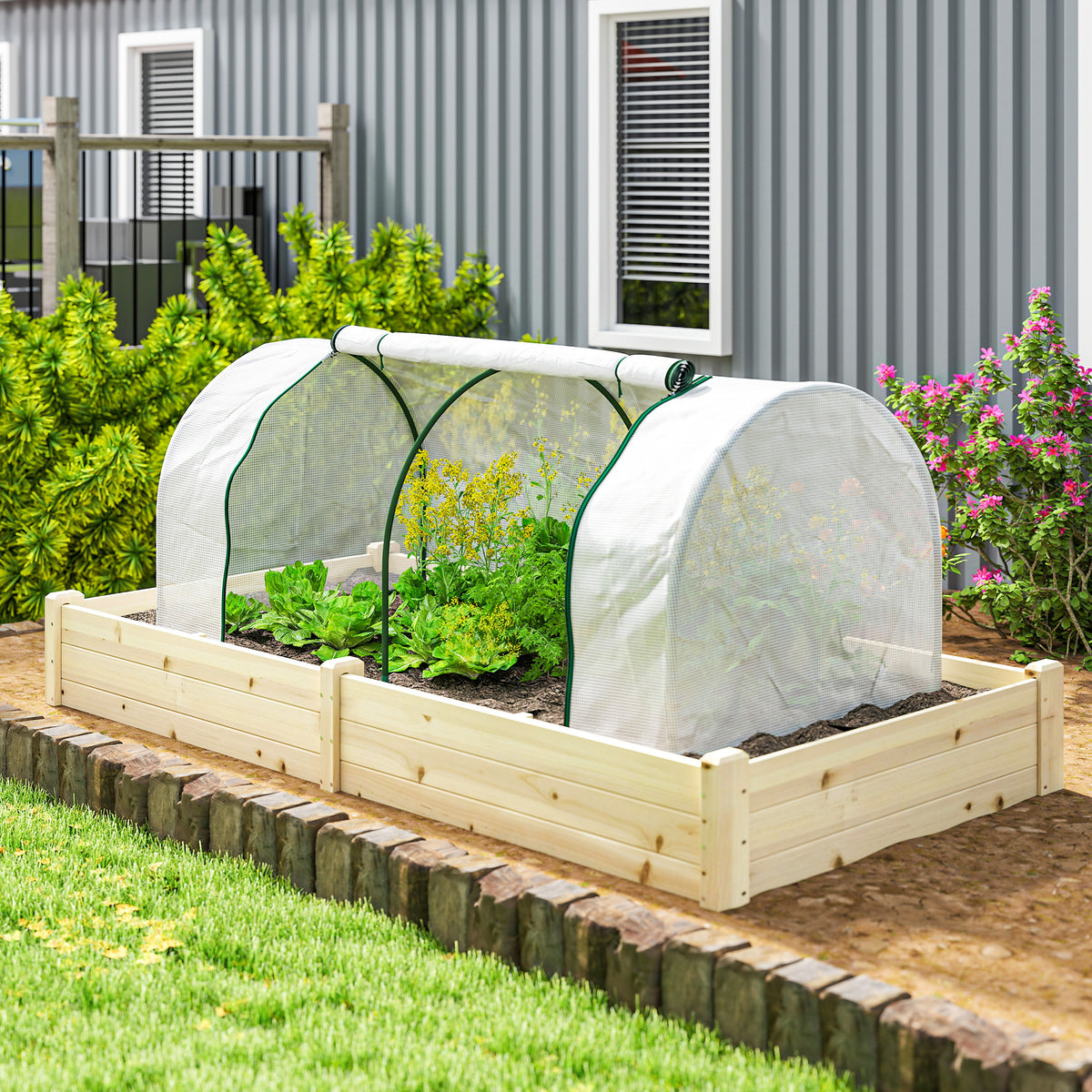 Outsunny Steel Tunnel Greenhouse with PVC Cover, 200x100x80 cm, White