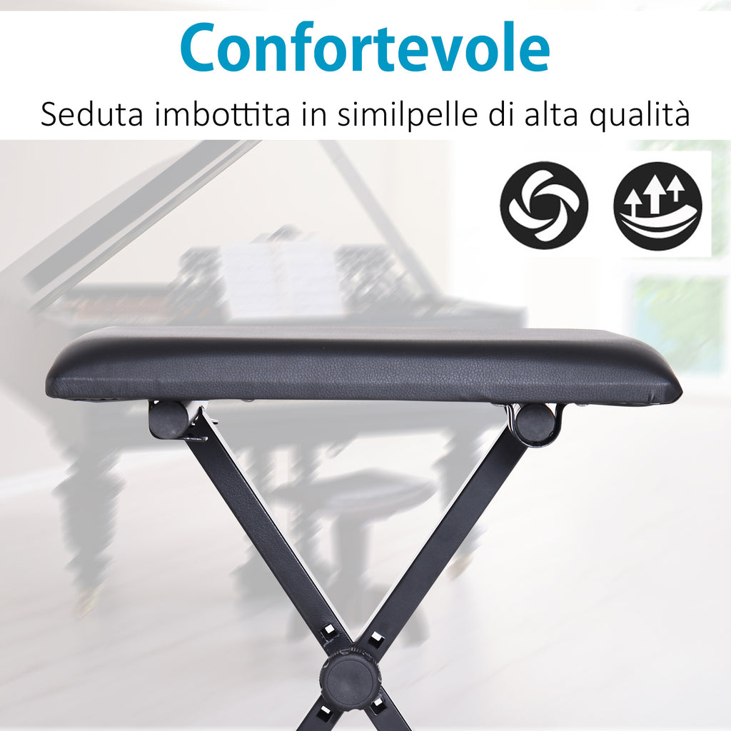 Piano Bench Padded Height Adjustable Foldable Non-Slip, Black, 39x29x47cm