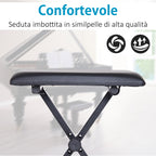 Piano Bench Padded Height Adjustable Foldable Non-Slip, Black, 39x29x47cm
