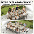 Extendable Garden Table for 8-10 People, in Aluminum and Steel, 154/214x85x73 cm, Gray