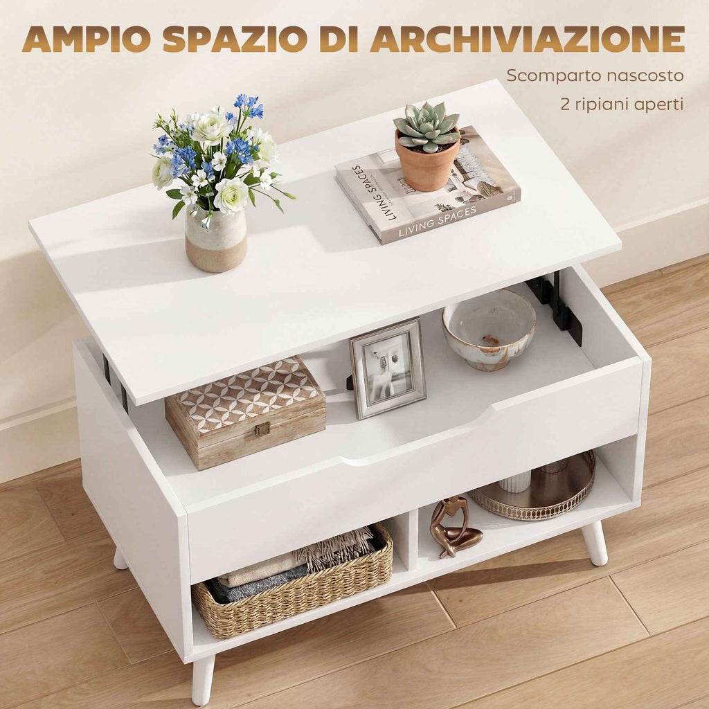 HOMCOM 75cm White Punched Coffee Table with Lift-Up Top and Hidden Storage