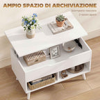 HOMCOM 75cm White Punched Coffee Table with Lift-Up Top and Hidden Storage