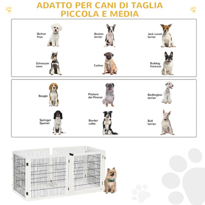 Gate for Small/Medium Size Dogs with 6 Folding Panels, in Wood and Steel, 432x36x70 cm, White