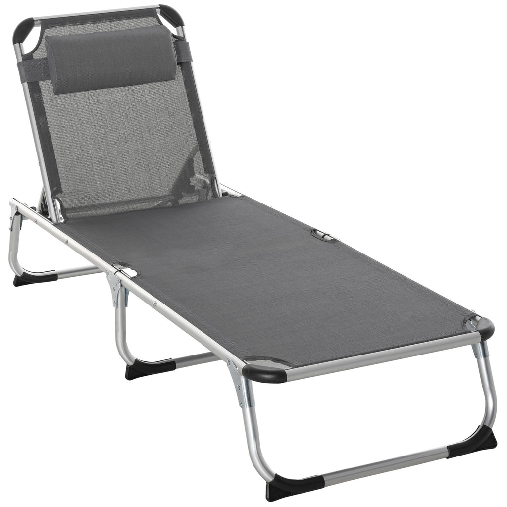 Outsunny Folding Deck Chair with Adjustable Headrest and Backrest in Aluminum 60x165x76cm Gray