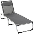 Outsunny Folding Deck Chair with Adjustable Headrest and Backrest in Aluminum 60x165x76cm Gray