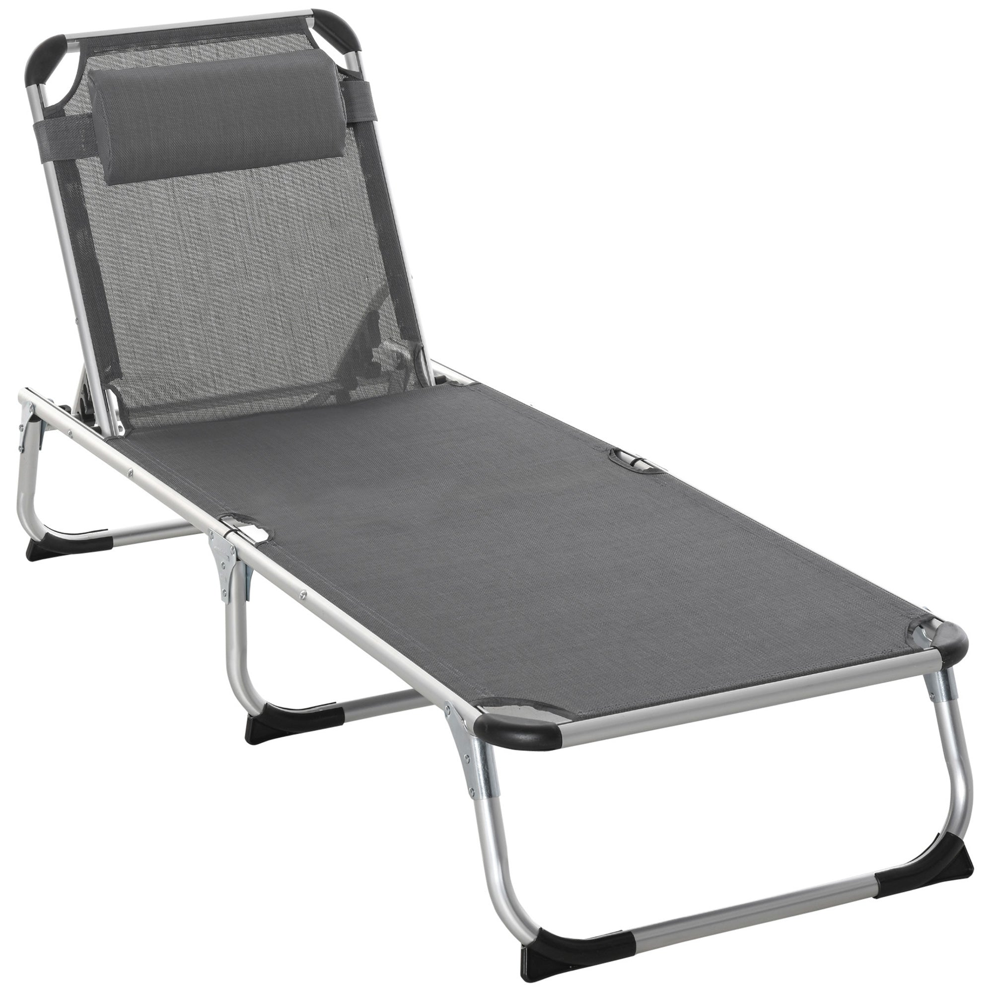 Outsunny Folding Deck Chair with Adjustable Headrest and Backrest in Aluminum 60x165x76cm Gray
