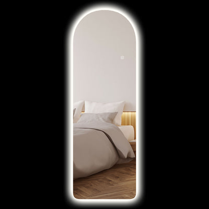 Arc Wall Mirror with Adjustable LED Lighting and Touch Control, Tempered Glass, 40x3x120 cm