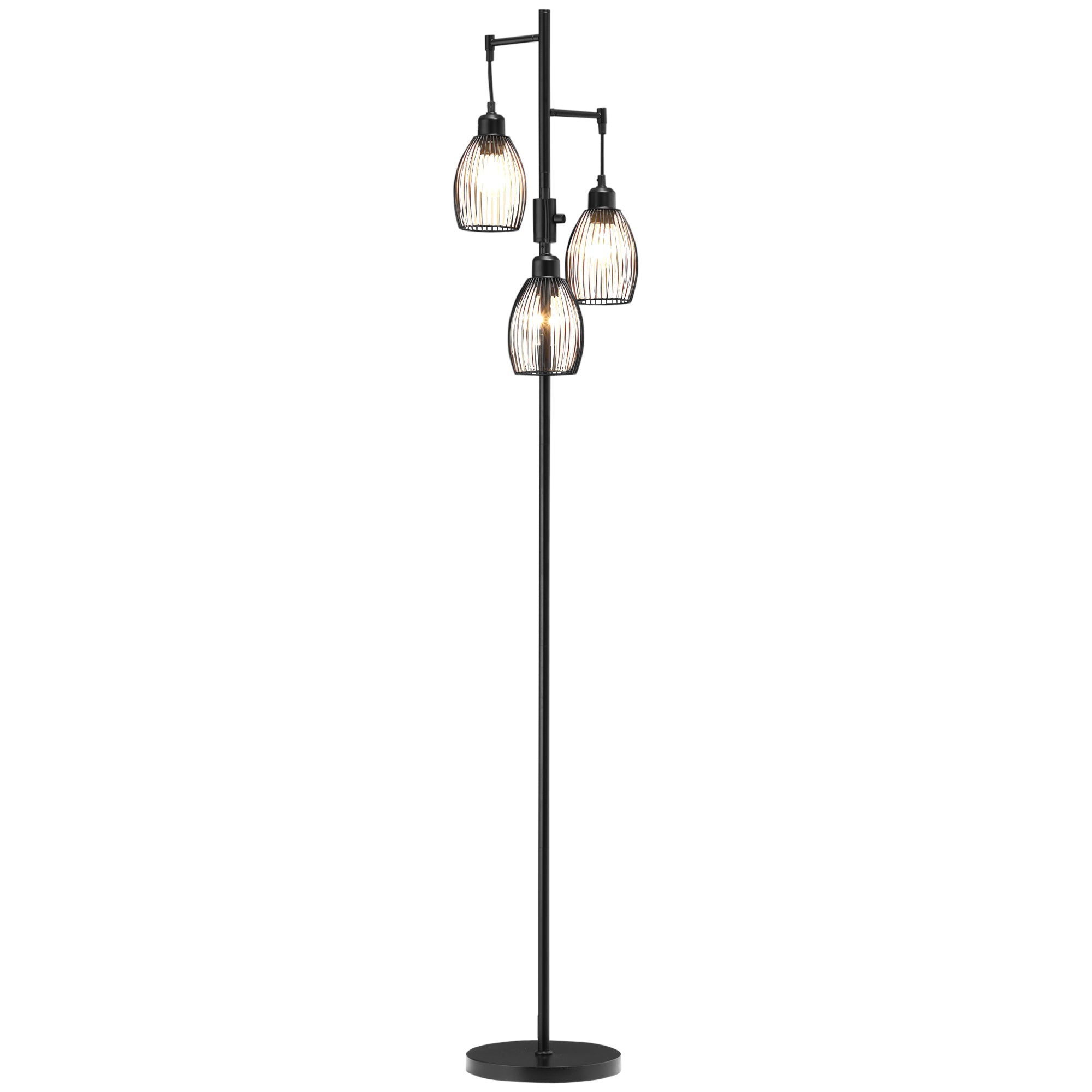 Industrial Floor Lamp with 3 Lampshades and Adjustable Dimmer, Steel, 30x30x170.5 cm, Black