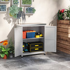 Outdoor Cabinet with Shelf and Workbench in Wood and Steel, 79x43x92 cm, Grey