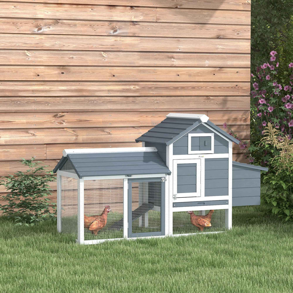 PawHut Wooden Chicken Coop, 151.5x54x87cm, Dark Grey