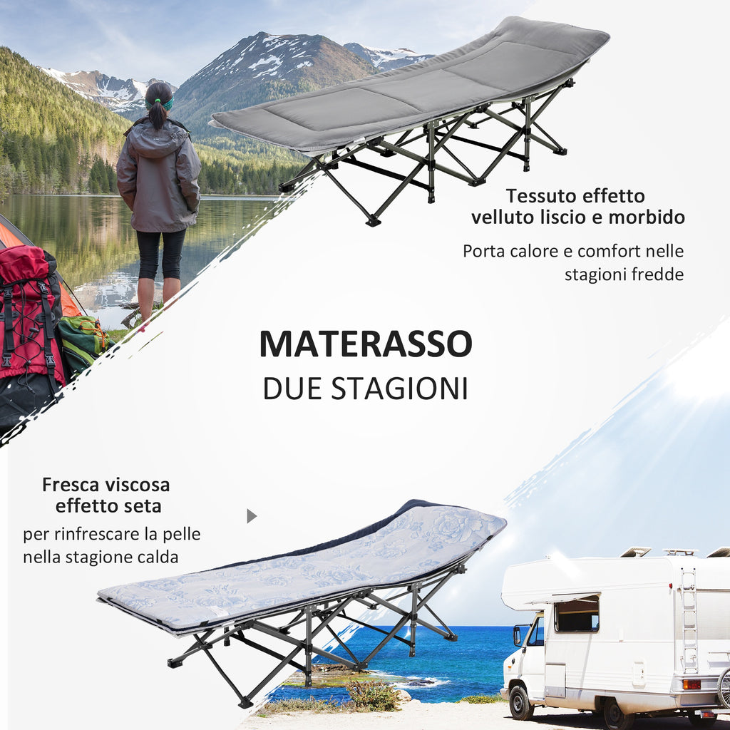 Folding and Padded Camping Cot with Storage Pocket, 188x64.5x53 cm, Light Gray