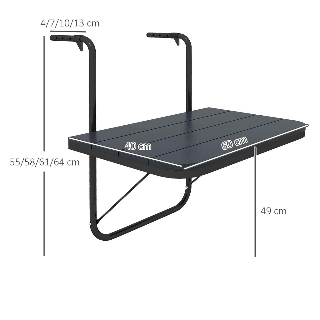 Outsunny Folding and Adjustable Balcony Table, Made of Aluminum and Composite Wood, 60x40x55-64 cm, Black