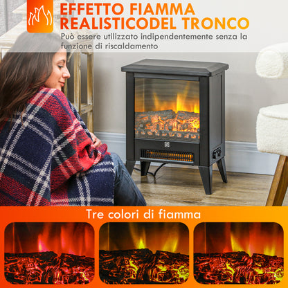 1800W Electric Fireplace with 3 Intensity Flame Effect, in Metal and Glass, 36x21x47 cm, Black