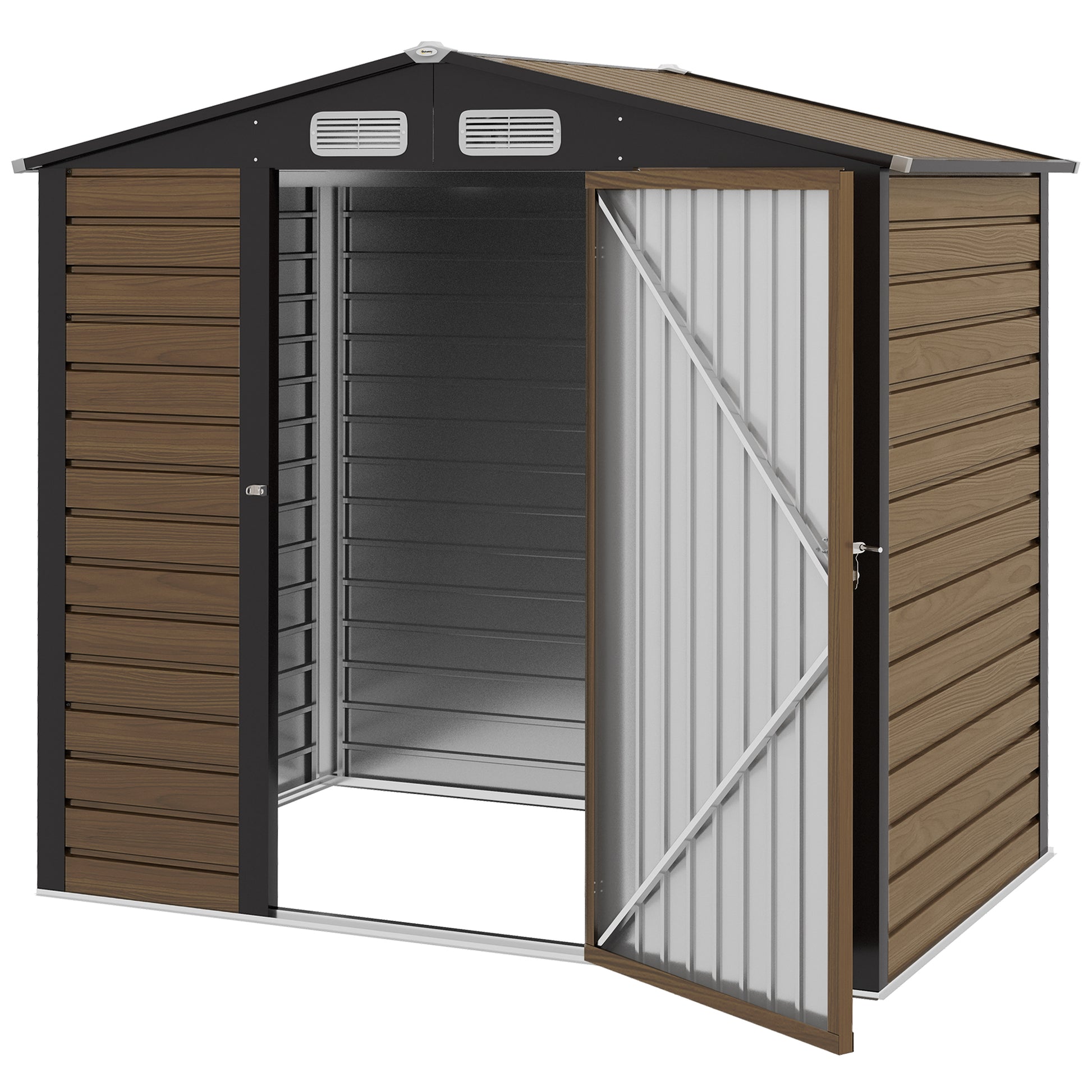 Outdoor Steel Garden House Shed with Air Vents and Lock, 1.9x1.3m, Oak Color - Borgè