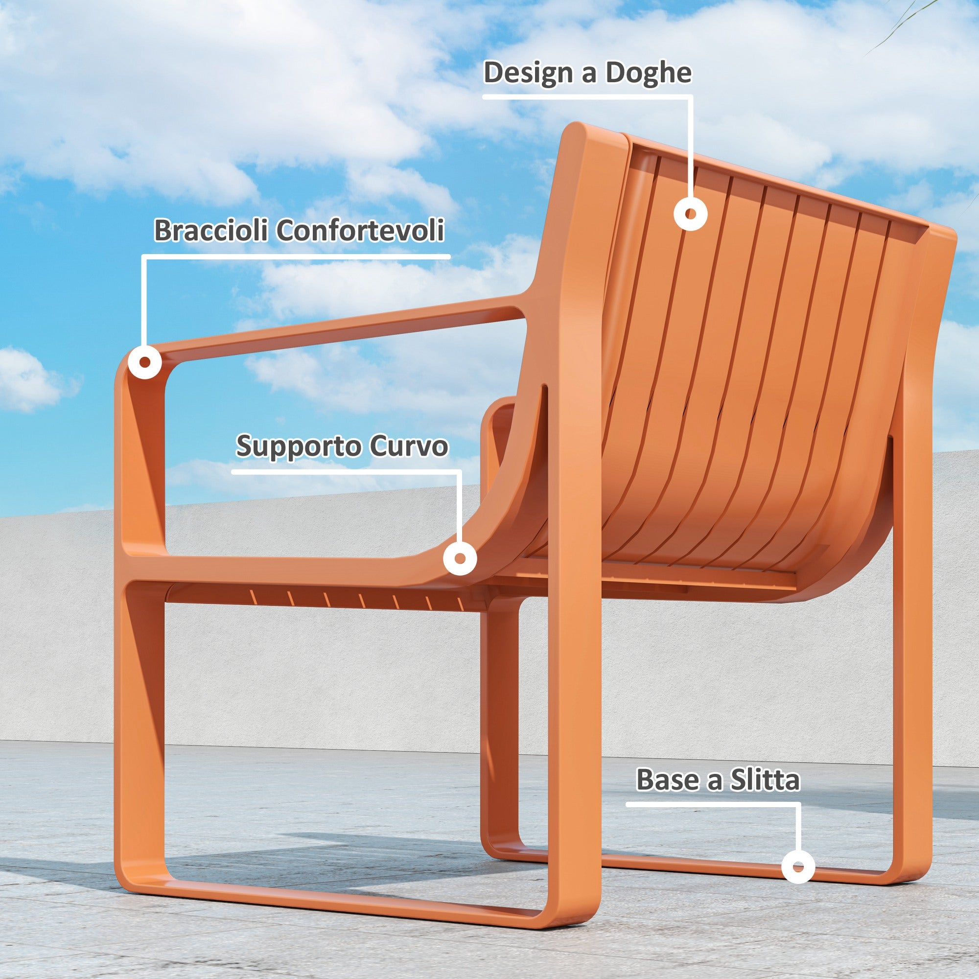 5 Piece Slatted Garden Set with Sofa, 2 Armchairs and 2 Coffee Tables in Orange Polypropylene