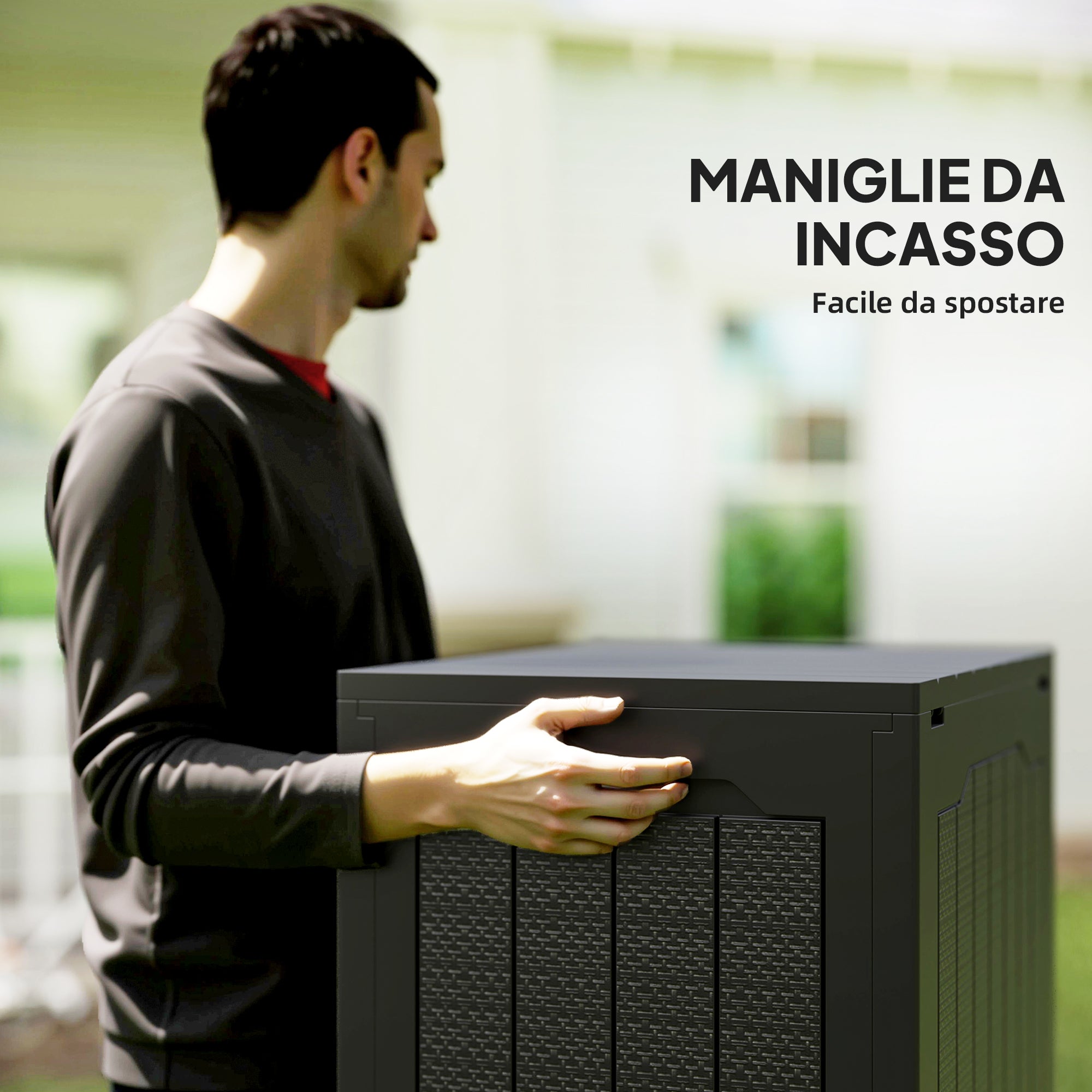 Garden Chest with Handles, Waterproof Tool Container, 56x41x50 cm, Black